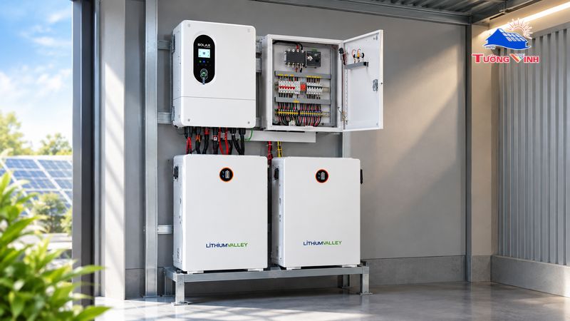 Cấu trúc bên trong của tủ pin lưu trữ C&I Flex16-HBox-11 tích hợp công nghệ cell pin Lithium tiên tiến và mạch quản lý thông minh.