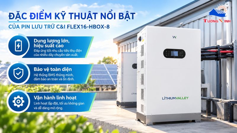 Hệ thống quản lý thông minh BMS tích hợp bên trong tủ pin Flex16-HBox-8 đảm bảo an toàn tuyệt đối khi vận hành công suất cao.