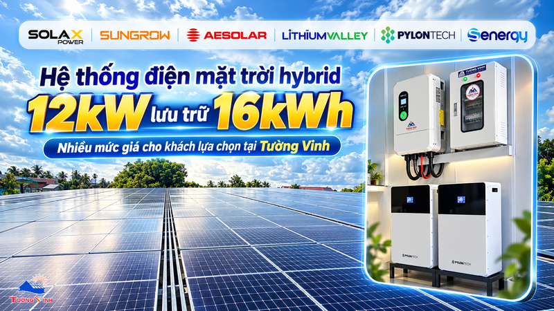 Báo giá điện mặt trời hybrid 12kW lưu trữ 16kWh