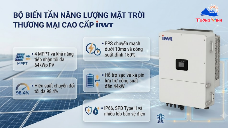 Inverter hybrid INVT 40kW 3 pha XD40KTR sở hữu nhiều công nghệ vượt trội