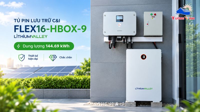 Tủ pin lưu trữ C&I Flex16-HBox-9 Lithium Valley dung lượng 144.69 kWh thiết kế hiện đại, chắc chắn.