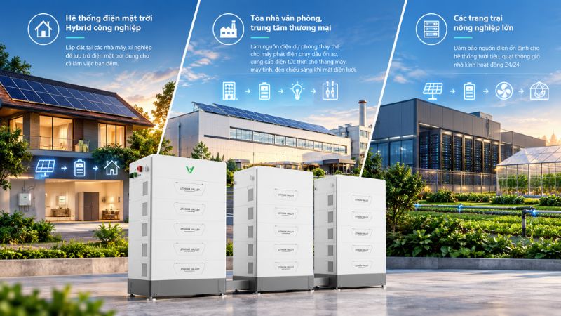 Ứng dụng hệ thống pin lưu trữ Flex16-HBox-6 kết hợp với điện mặt trời cho mái nhà xưởng sản xuất