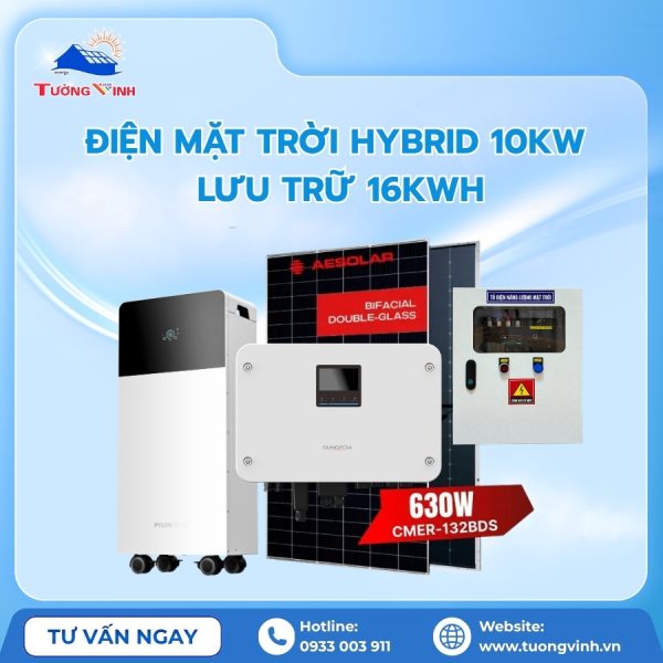 Điện Mặt Trời Hybrid 10kW Lưu Trữ 16kWh - Tường Vinh