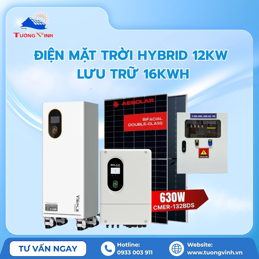 Điện Mặt Trời Hybrid 12kW Lưu Trữ 16kWh