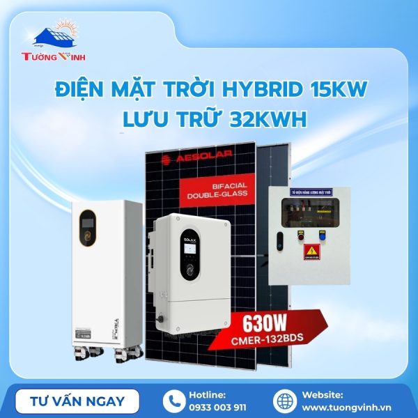 Điện Mặt Trời Hybrid 15kW Lưu Trữ 32kWh