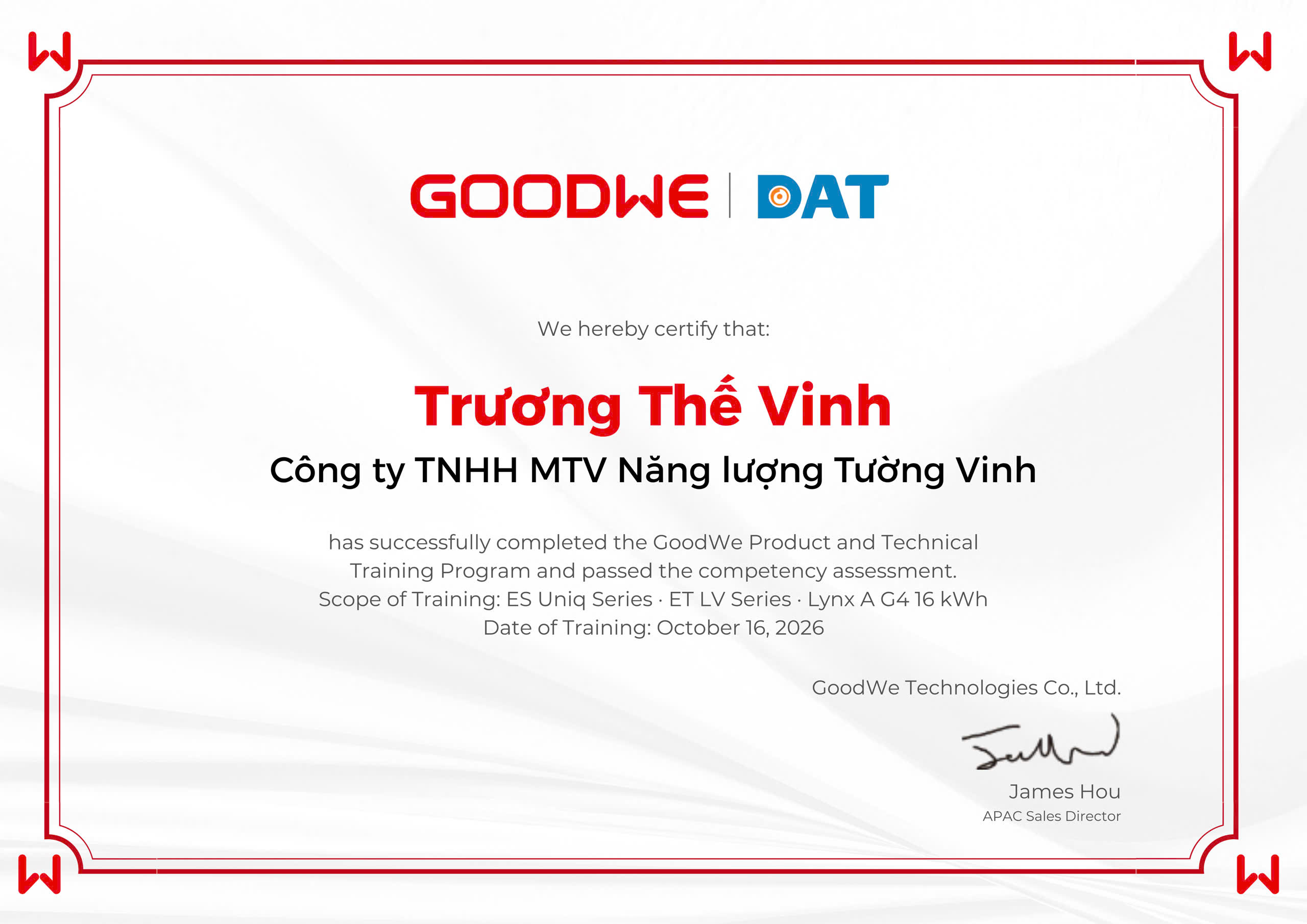 Tường Vinh Energy Tham Gia Đào Tạo Kỹ Thuật GoodWe 2026